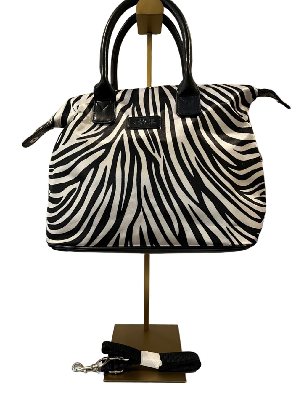 SACHI Black & White Zebra Print Top-Handle Insulated Lunch Tote with Long Strap